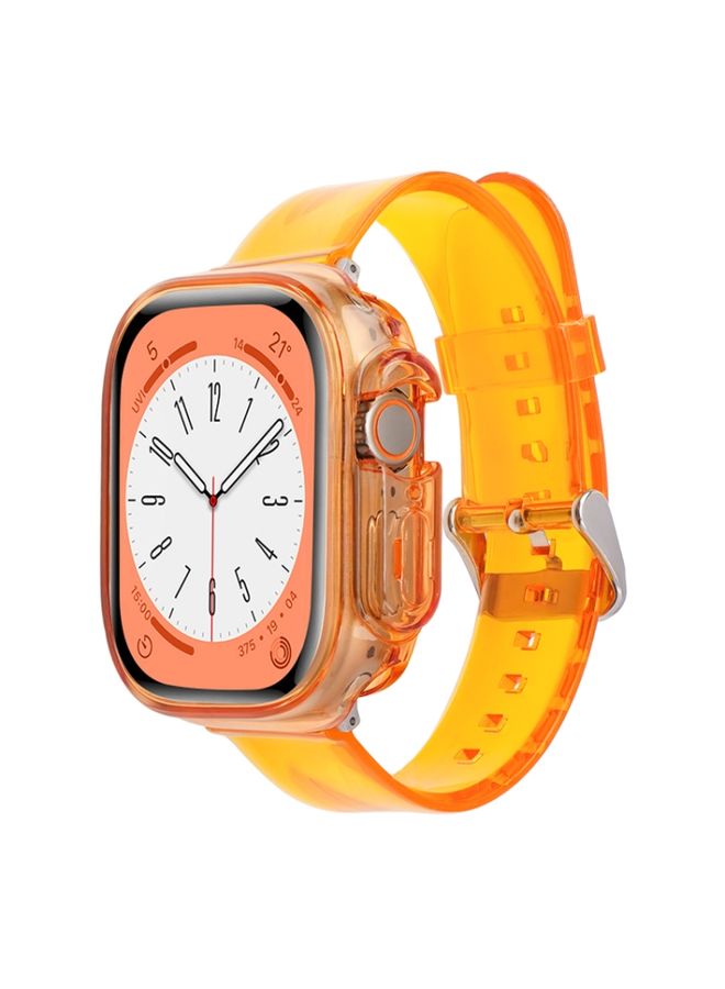 HuHa Protective Cover For Apple Watch Ultra 49mm Glacier Jelly Clear TPU Case Watch Band(Orange)