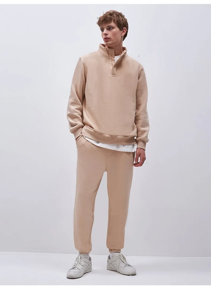 إل تي بي Plain Stand Collar Long Sleeve Regular Fit Beige Sweatshirt