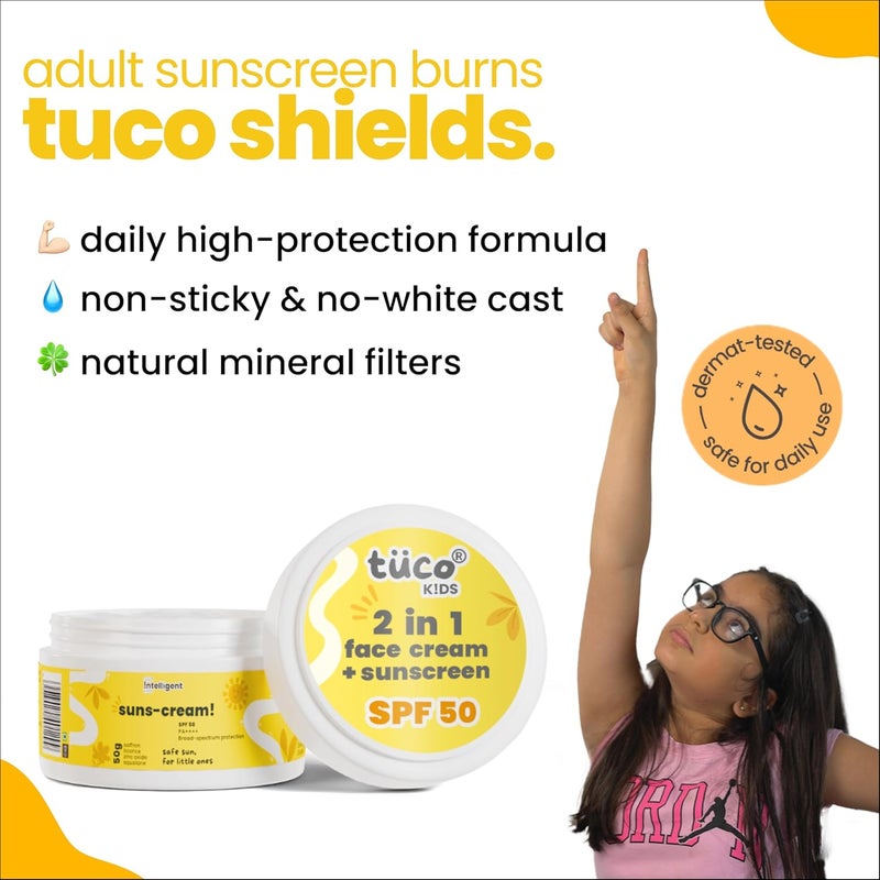 TuCo ® Kids 2 In 1 Face Cream + Sunscreen For All Skin Type SPF 50 With Saffron Oil | UVA/UVB PA++++ | Broad Spectrum | Benzophenone- 3 And Avobenzone Free | Ages 2-5, 5-10, 10-15 | 50Gm-Pack Of 2 | - Image 5