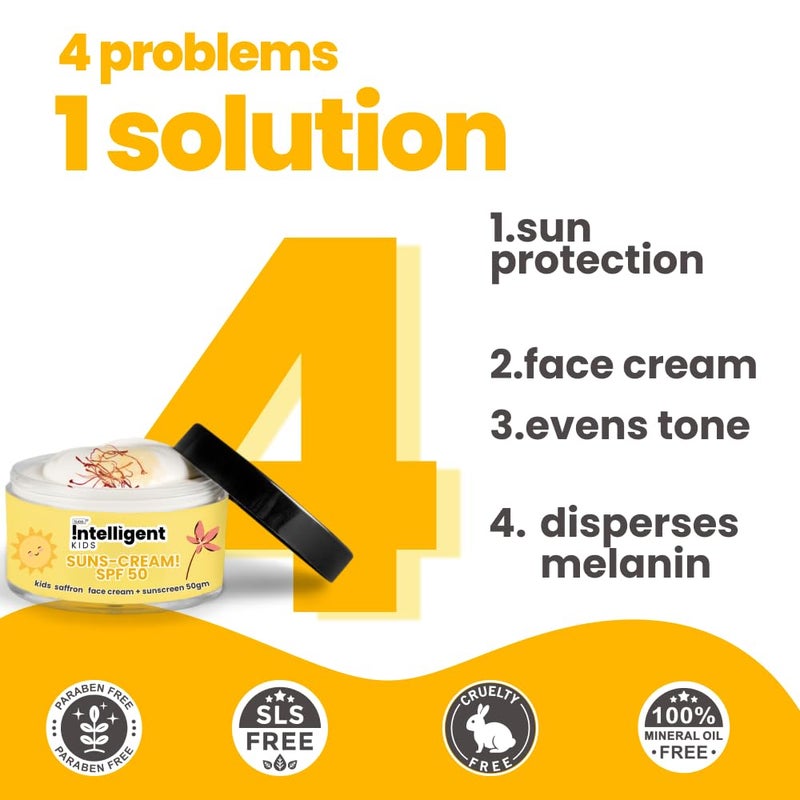 TuCo ® Kids 2 In 1 Face Cream + Sunscreen For All Skin Type SPF 50 With Saffron Oil | UVA/UVB PA++++ | Broad Spectrum | Benzophenone- 3 And Avobenzone Free | Ages 2-5, 5-10, 10-15 | 50Gm-Pack Of 2 | - Image 3