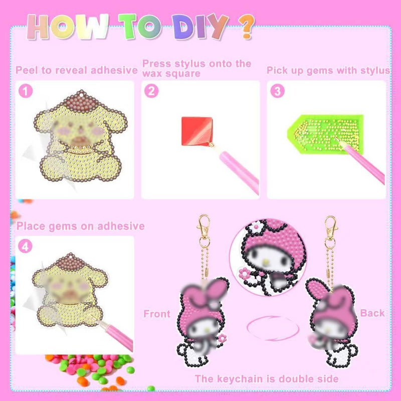 Nardoll Crafts for Girls - 6Pcs Make Your Own GEM Art Keychains - Arts and Crafts for Adults - Diamond Art Kits - 5D Dimond Art Paintings by Numbers - Art & Craft Gifts - Image 5