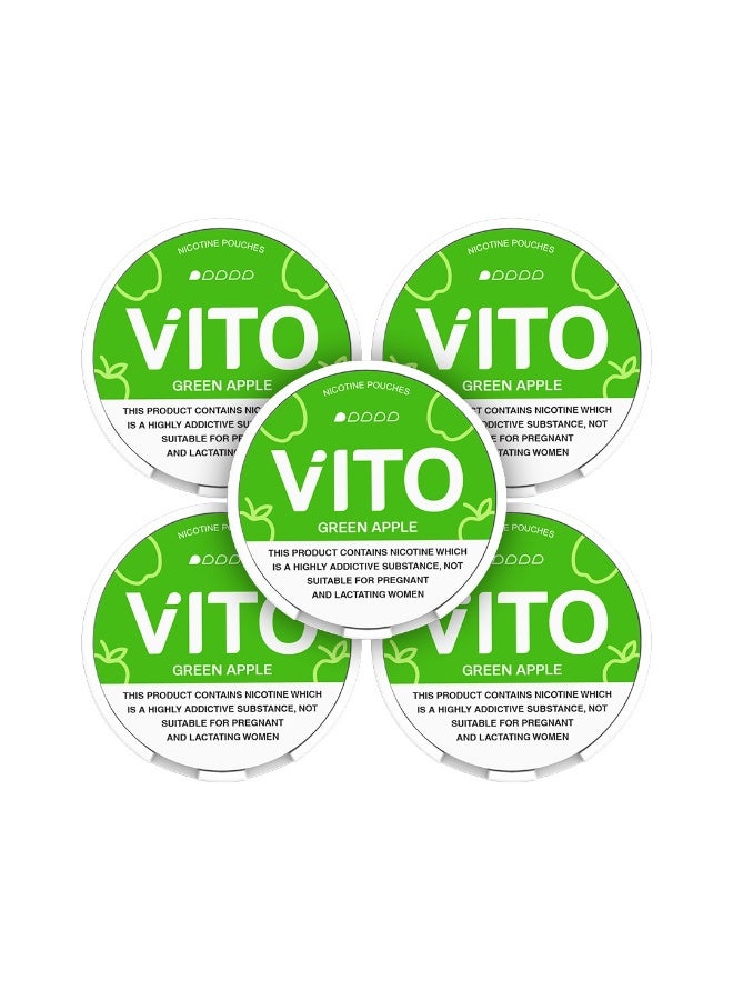VITO Green Apple Nicotine Pouches 3mg | Fresh Green Apple Flavor | Tobacco-Free | 5 Cans, 20 Pouches Per Can - Image 1
