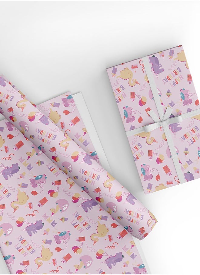 Share the Love Dino, Pink Wrapping paper (Pack of 4)  - Image 1