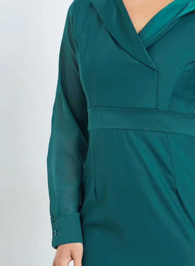 Styli  Teal Plain Long Sleeves Blazer Maxi Dress for Women | Best Price UAE