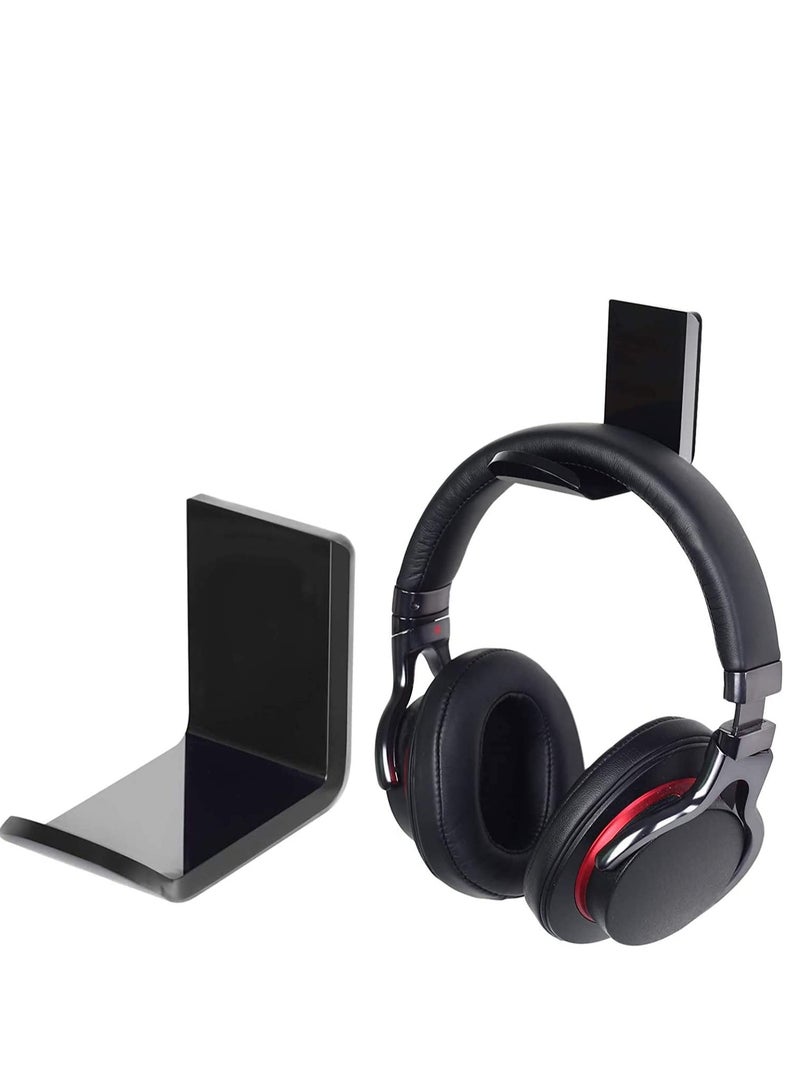 Headphone Headset Stand Hanger Wall Mount Set of 2 - No Drilling Required - Universal Holder Hook with Cable Clip - Save Desktop Space - Image 1