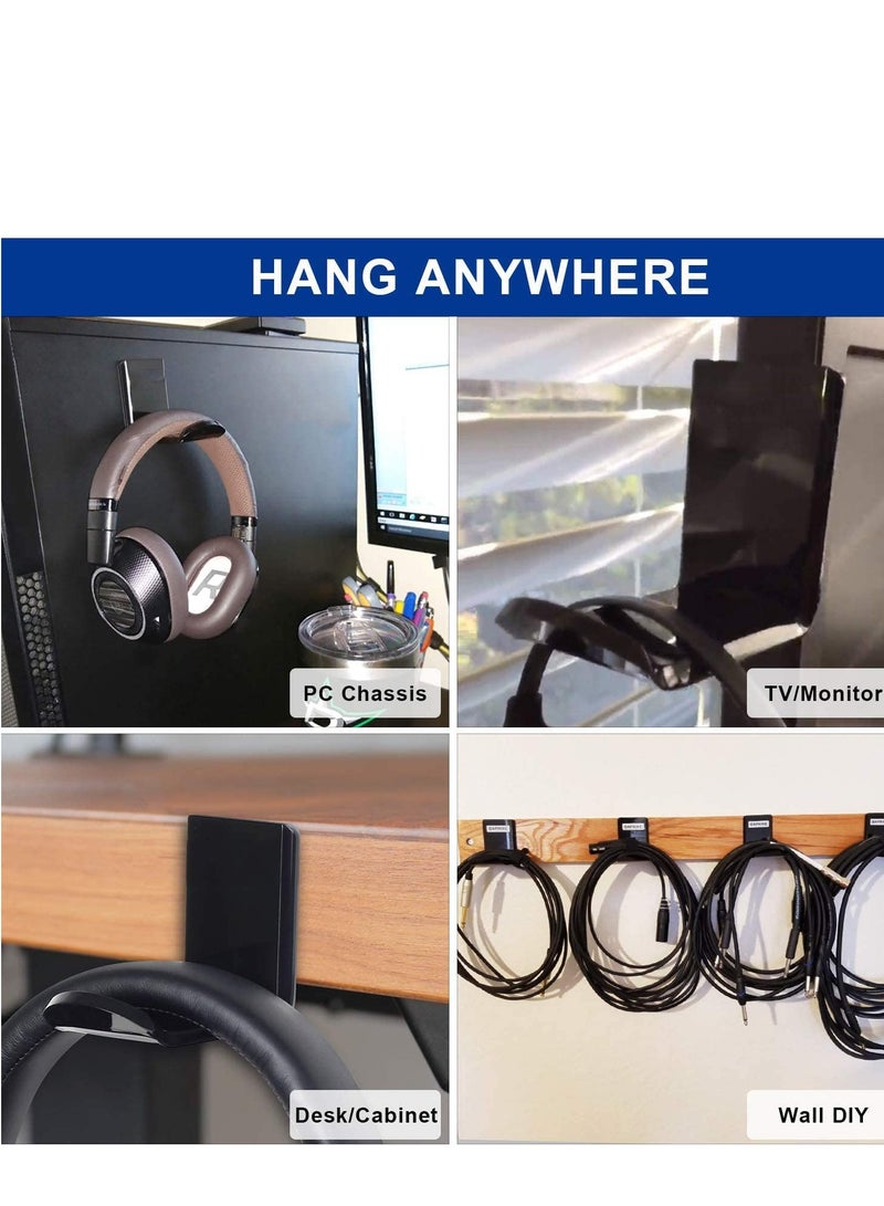 Headphone Headset Stand Hanger Wall Mount Set of 2 - No Drilling Required - Universal Holder Hook with Cable Clip - Save Desktop Space - Image 4