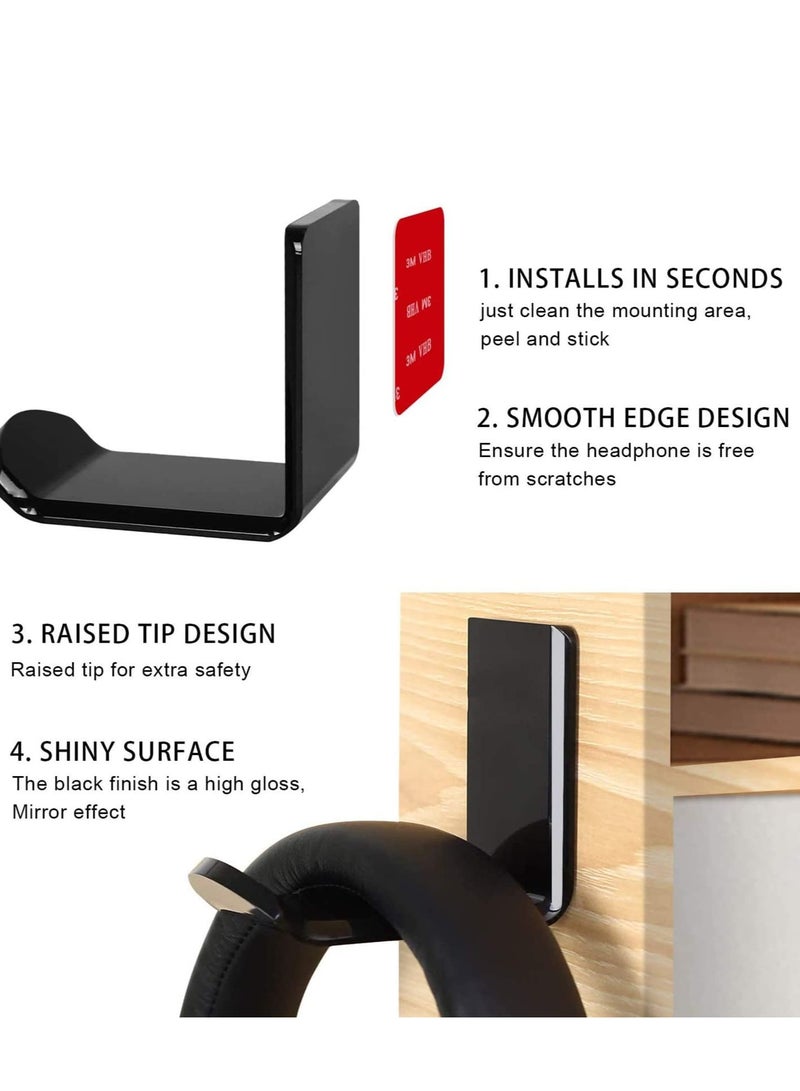 Headphone Headset Stand Hanger Wall Mount Set of 2 - No Drilling Required - Universal Holder Hook with Cable Clip - Save Desktop Space - Image 3