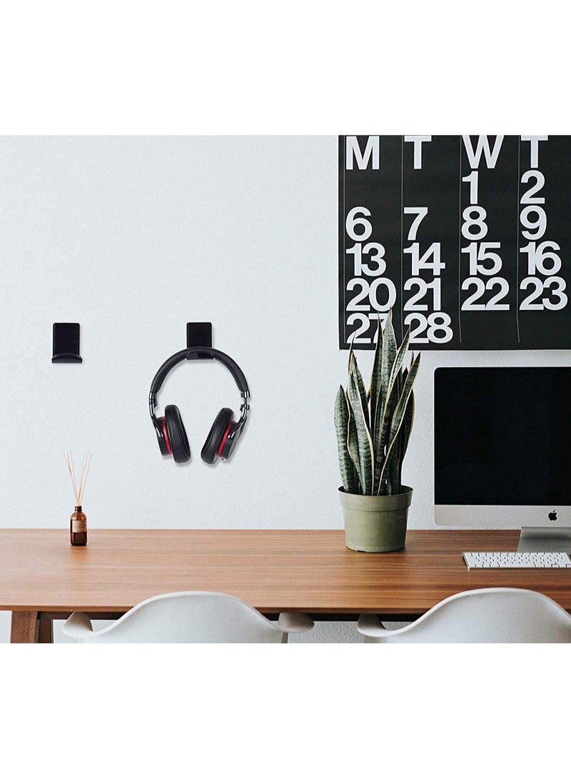 Headphone Headset Stand Hanger Wall Mount Set of 2 - No Drilling Required - Universal Holder Hook with Cable Clip - Save Desktop Space - Image 2