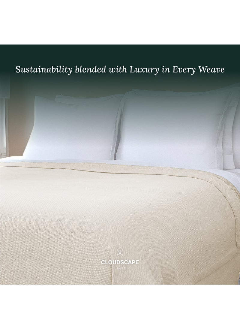 Cloud Scape Linen 100% Cotton Herringbone Blanket for All Season, Soft and Breathable Thermal Blanket,Ivory  - Image 2