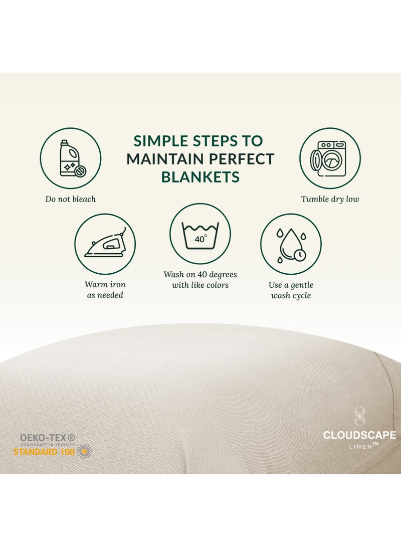 Cloud Scape Linen 100% Cotton Herringbone Blanket for All Season, Soft and Breathable Thermal Blanket,Ivory - Image 4