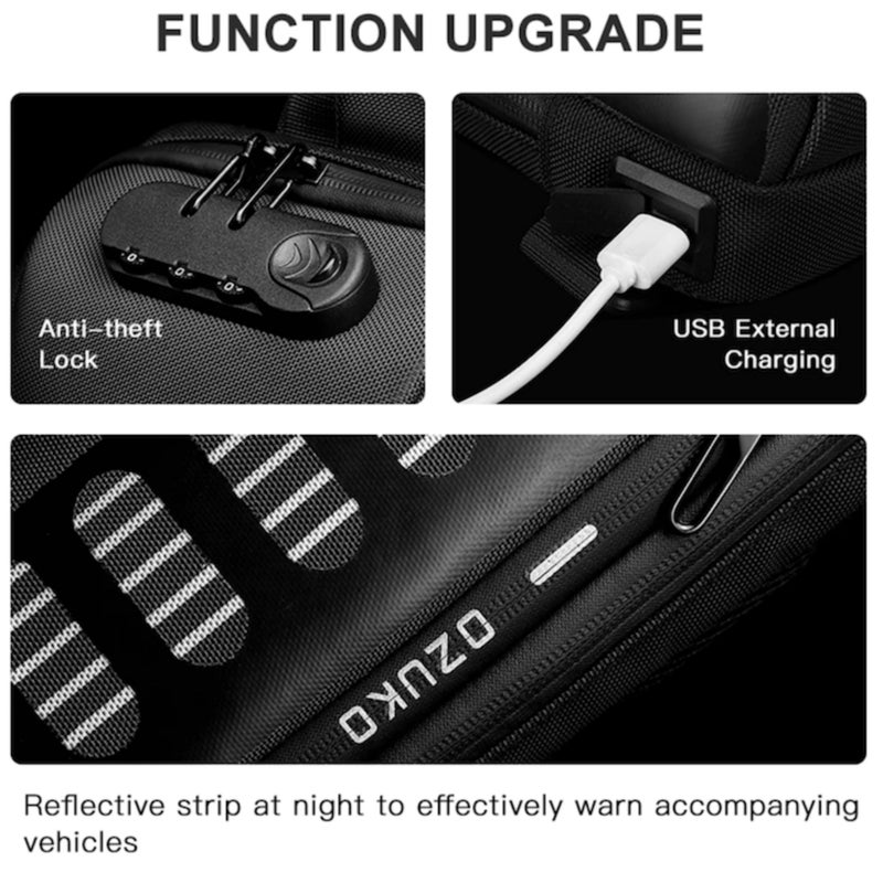 OZUKO حقيبة صدر مضادة للسرقة مقاومة للماء للرجال مع منفذ USB، حقيبة كتف عابرة للركوب والرحلات الأساسية، رمادي، 9339 - Image 4