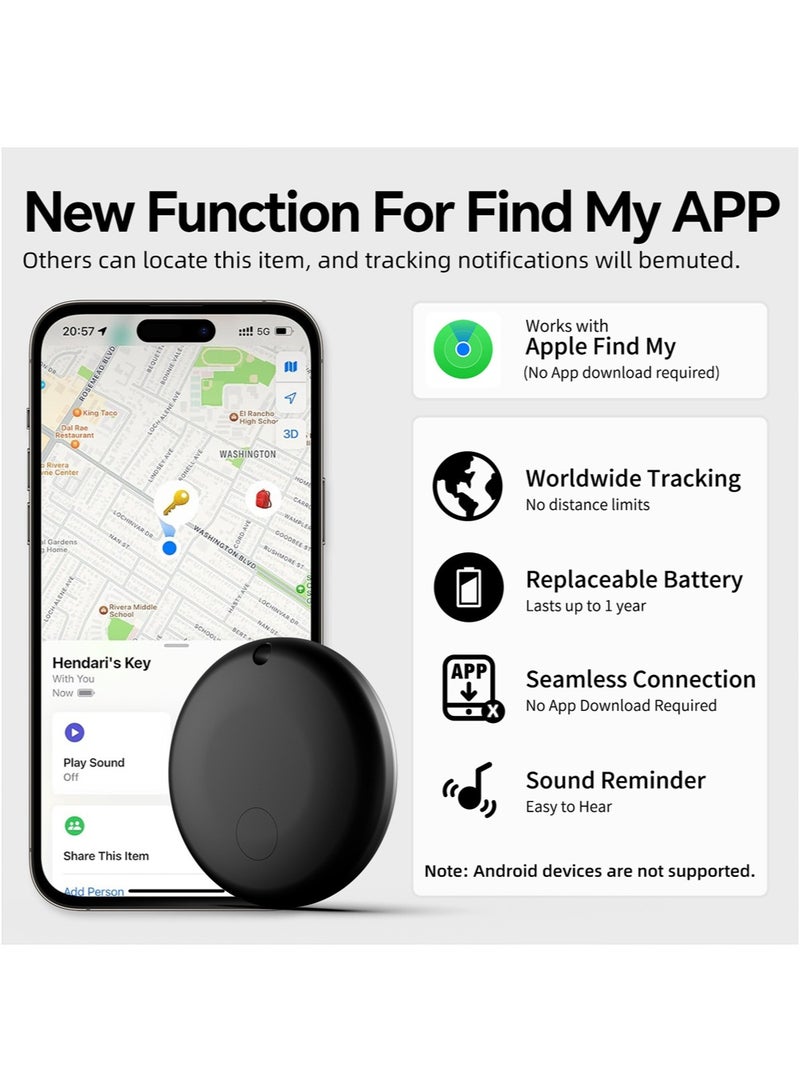 اليشمك مزيل Bluetooth الذكي لمفاتيح الأطفال وكبار السن والحيوانات الأليفة والأحزمة والمحافظ، يعمل مع iOS Find My، أسود - 2 عبوة - Image 2