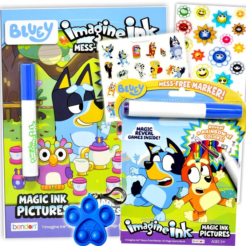 Bendon Bluey Magic Ink Coloring Book Set for Kids- Bundle with 2 Bluey Imagine Ink Coloring Books with Invisible Ink Pens, Stickers and More - Image 1