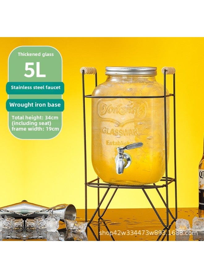 Coke Bucket Wine Bucket With Tap Glass Bottle Juice Beverage Bucket Container Beer Bucket Refrigerator Cold Kettle Fruit Tea Bucket-Capacity:[5L] Luxury Stainless Steel Faucet Iron Frame Combination - Image 1