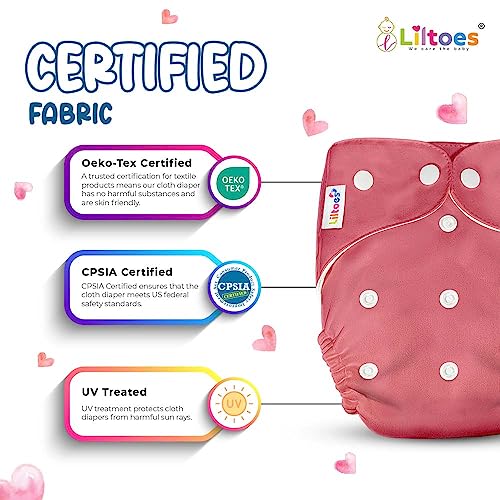 Liltoes Baby's All In One Washable Reusable Adjustable Cloth 2 Diapers With 4 Inserts (Assorted Colour) - Image 5