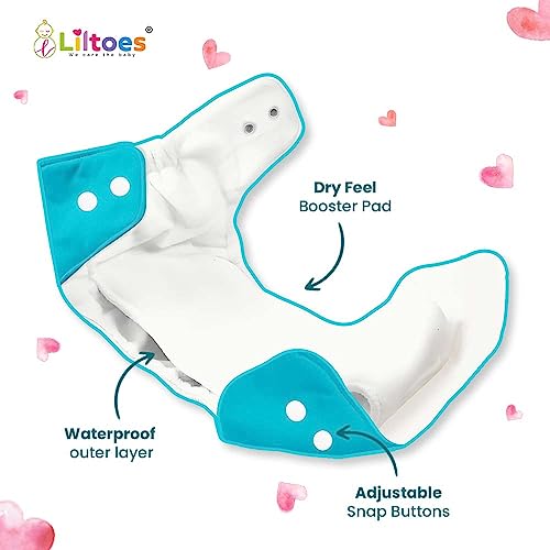 Liltoes Baby's All In One Washable Reusable Adjustable Cloth 2 Diapers With 4 Inserts (Assorted Colour) - Image 2