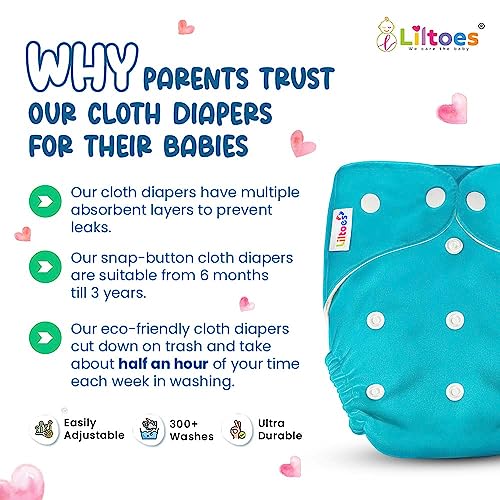 Liltoes Baby's All In One Washable Reusable Adjustable Cloth 2 Diapers With 4 Inserts (Assorted Colour) - Image 3