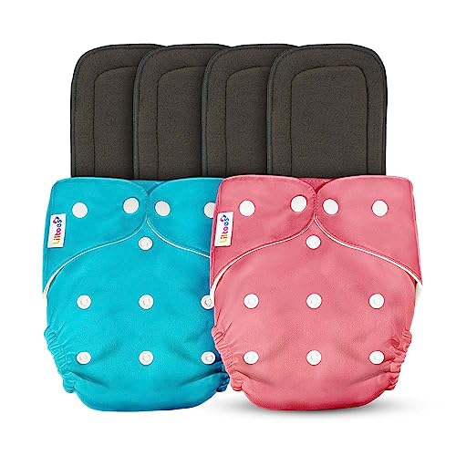 Liltoes Baby's All In One Washable Reusable Adjustable Cloth 2 Diapers With 4 Inserts (Assorted Colour) - Image 1