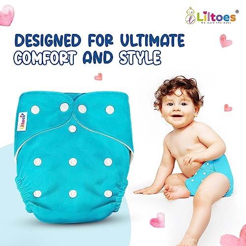 Liltoes Baby's All In One Washable Reusable Adjustable Cloth 2 Diapers With 4 Inserts (Assorted Colour) - Image 4
