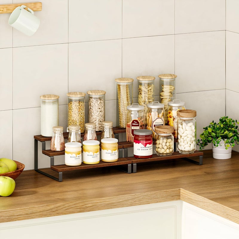 Rustic Spice Rack - Elegant Wooden Shelving Unit with Metal Legs for Neatly Arranging Jars of Spices and Oils in a Chic Kitchen Corner - Image 4