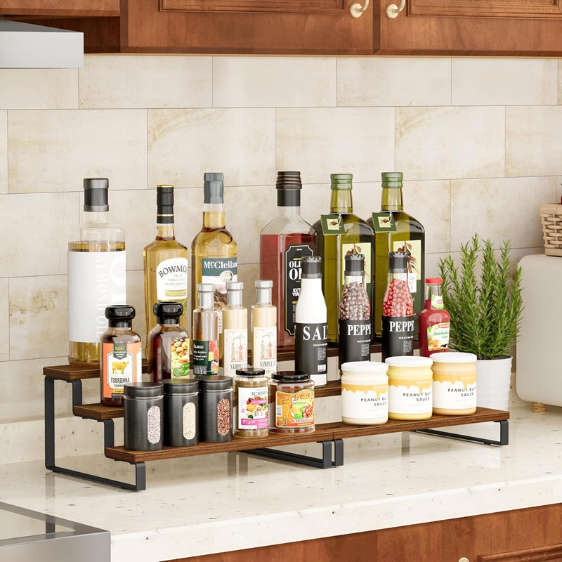 Rustic Spice Rack - Elegant Wooden Shelving Unit with Metal Legs for Neatly Arranging Jars of Spices and Oils in a Chic Kitchen Corner - Image 2