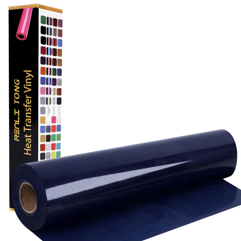 RENLITONG Navy Iron on Vinyl 12Inch by 15ft Roll HTV Heat Transfer Vinyl for TShirt HTV Rolls for All Cutter Machine Easy to Cut Weed for Heat Transfer Design