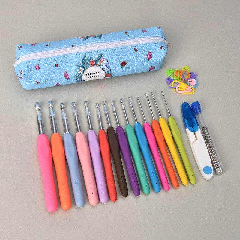 RangTeq 14 Size Crochet Hooks Set,Multicolor,2mm(B)-10mm(N) Ergonomic Crochet Hooks with Case for Arthritic Hands, Extra Long Crochet Needles - Image 2