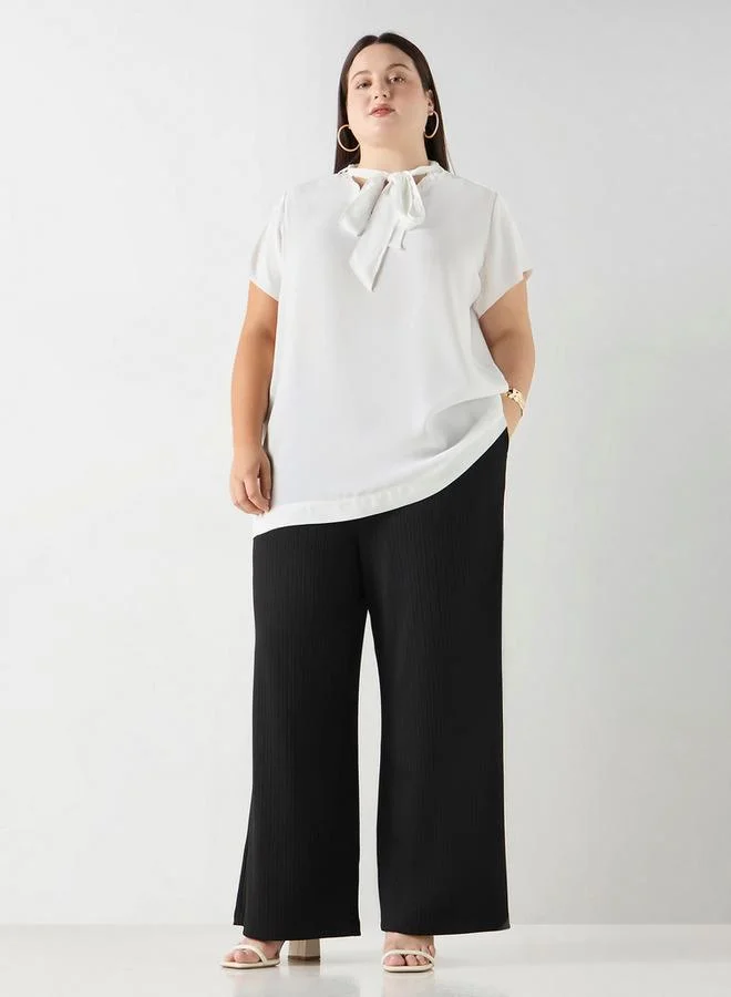 Ulla Popken Plus Size Ulla Popken Top with Tie-Up Detail