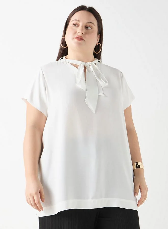 Ulla Popken Plus Size Ulla Popken Top with Tie-Up Detail