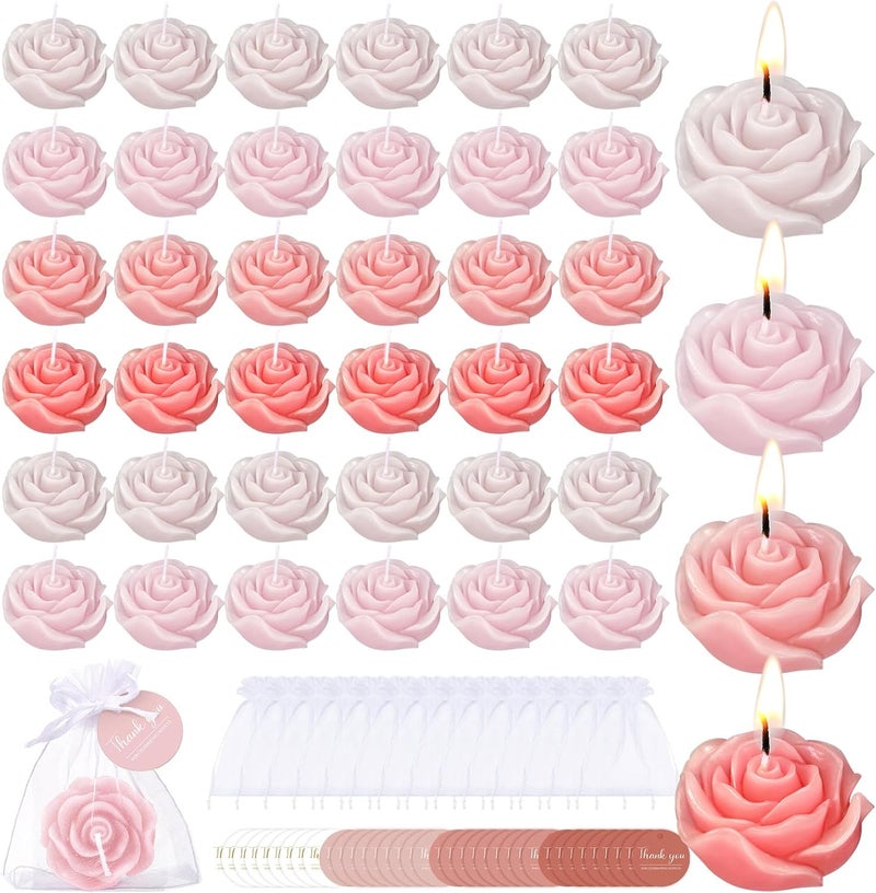 Treela 50 Set Flower Candles Wedding Favor for Guests Mini Pink Champagne Rose Shaped Tealight Candles for Return Gift Wedding Birthday Bridal Shower Housewarming Party - Image 1