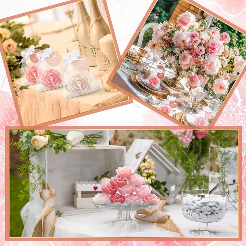 Treela 50 Set Flower Candles Wedding Favor for Guests Mini Pink Champagne Rose Shaped Tealight Candles for Return Gift Wedding Birthday Bridal Shower Housewarming Party - Image 5