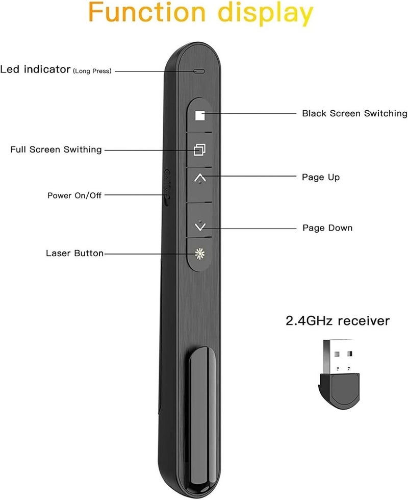 Bewinner Dpofirs Wireless Presenter Remote, Wireless Presentation Clicker for PPT Presentations, USB Wireless Presenter Remote, Portable PPT Clicker for Classroom - Image 5