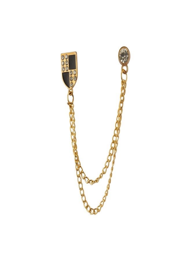 Knighthood Gold Shield with Black Enamel Stone Detailing Brooch Lapel Pin - Image 1
