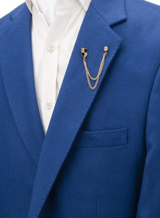 Knighthood Gold Shield with Black Enamel Stone Detailing Brooch Lapel Pin - Image 2