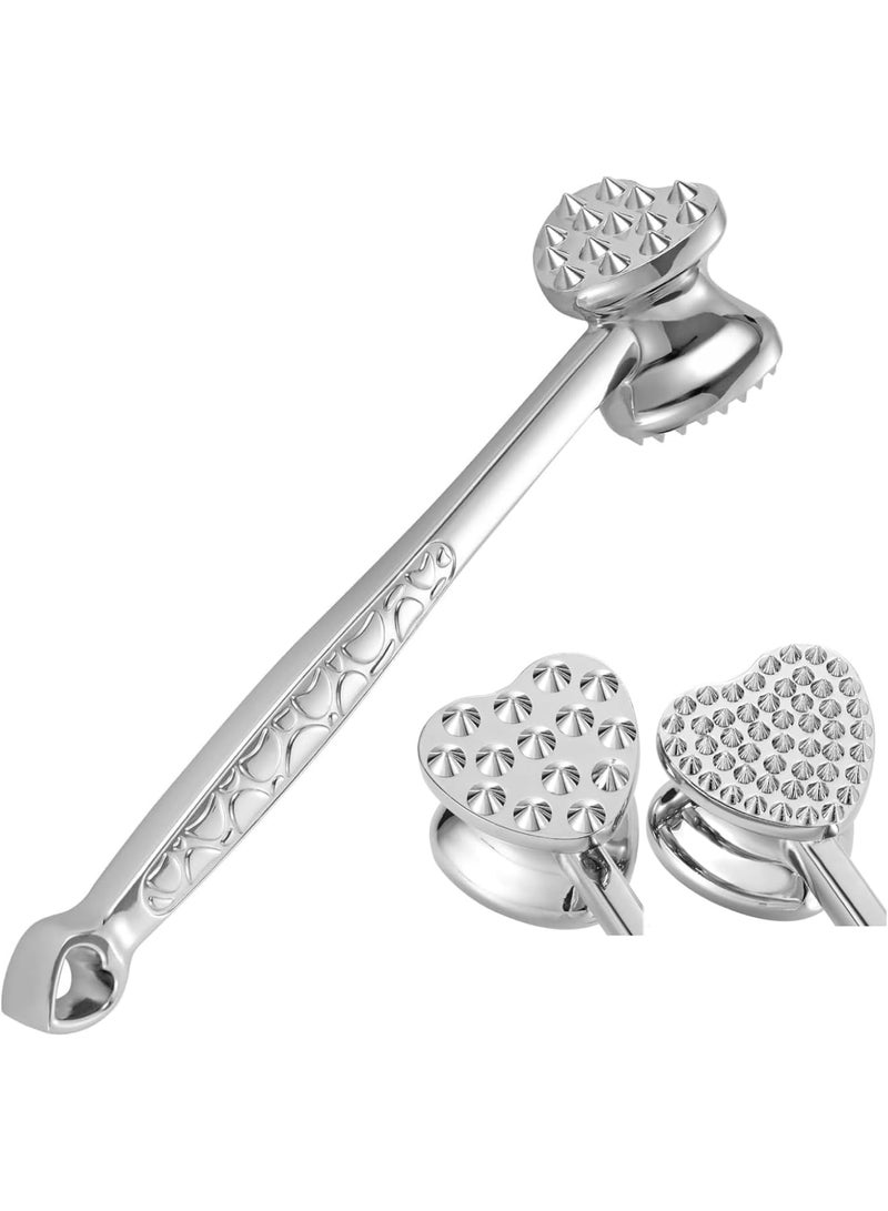 Suntown Multifunctional Stainless Steel Meat Tenderizing Hammer, Double-Sided Solid Model with Non-Slip Handle, Heart-Shaped Meat Tenderizer for Steak Chicken Pork - Image 1