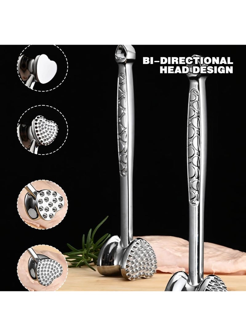Suntown Multifunctional Stainless Steel Meat Tenderizing Hammer, Double-Sided Solid Model with Non-Slip Handle, Heart-Shaped Meat Tenderizer for Steak Chicken Pork - Image 2
