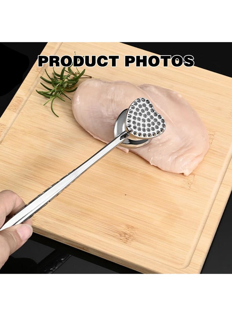 Suntown Multifunctional Stainless Steel Meat Tenderizing Hammer, Double-Sided Solid Model with Non-Slip Handle, Heart-Shaped Meat Tenderizer for Steak Chicken Pork - Image 5