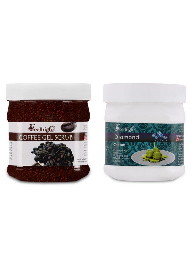 Feelhigh Face And Body Coffee Gel Scrub For Smoother, Younger-looking Skin 500ml And Face Mousturizer Cream 500ml For All type of Skin Man and Woman (Coffee Gel Scrub And Diamond Cream) - Image 1