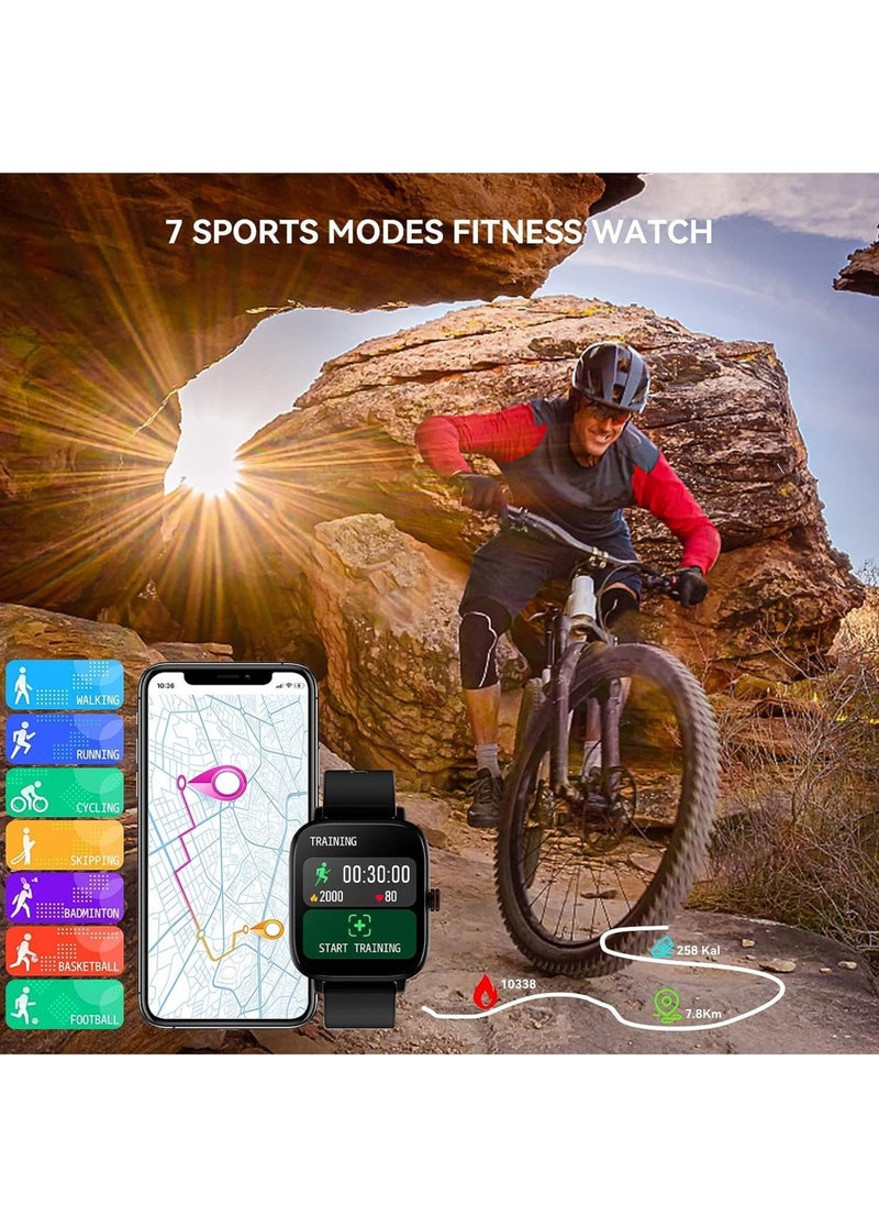 Generic - 1.69-inch Full Touch Answer/Make Call Android Smartwatch for Women and Men, Fitness Tracker with Heart Rate/Sleep Monitor/Calorie/Step Counter/Fitness Watch, Compatible Android/iOS (Black) - Image 1