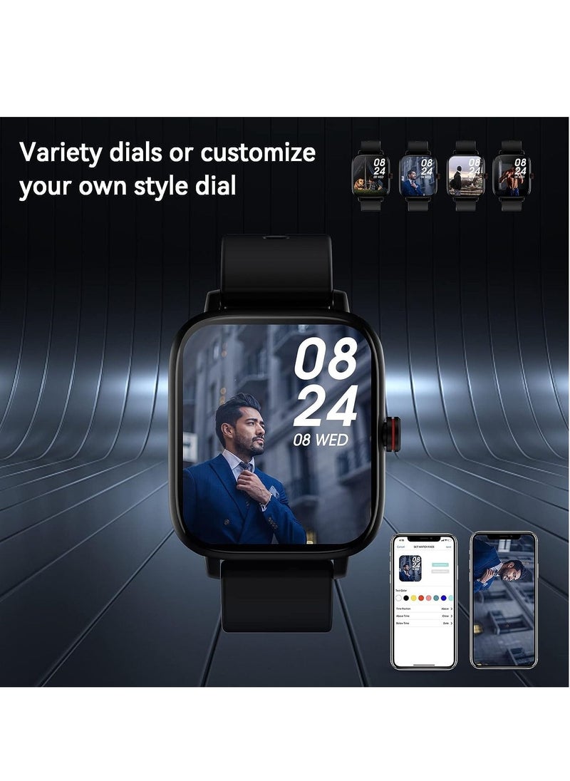 Generic - 1.69-inch Full Touch Answer/Make Call Android Smartwatch for Women and Men, Fitness Tracker with Heart Rate/Sleep Monitor/Calorie/Step Counter/Fitness Watch, Compatible Android/iOS (Black) - Image 1