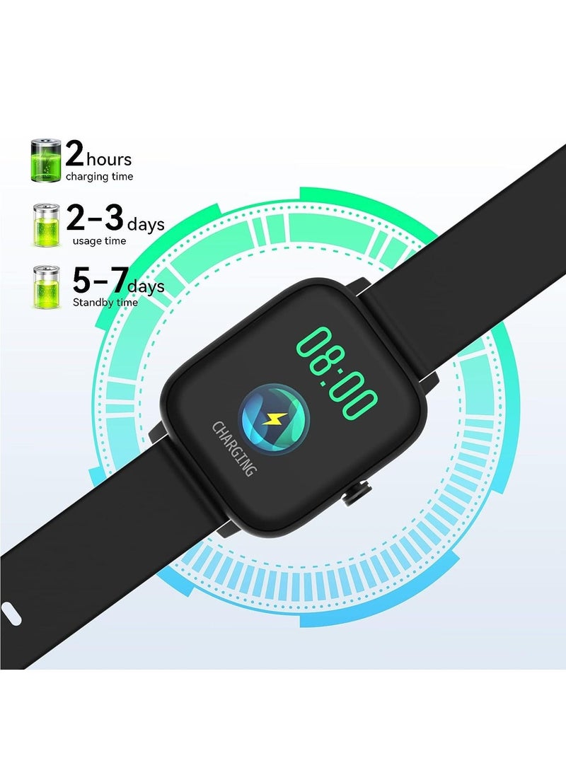 Generic - 1.69-inch Full Touch Answer/Make Call Android Smartwatch for Women and Men, Fitness Tracker with Heart Rate/Sleep Monitor/Calorie/Step Counter/Fitness Watch, Compatible Android/iOS (Black) - Image 1
