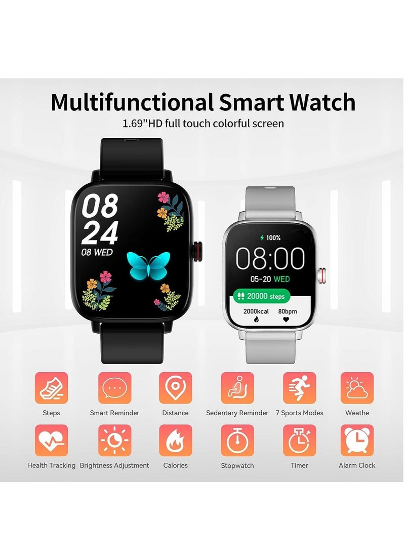 Generic - 1.69-inch Full Touch Answer/Make Call Android Smartwatch for Women and Men, Fitness Tracker with Heart Rate/Sleep Monitor/Calorie/Step Counter/Fitness Watch, Compatible Android/iOS (Black) - Image 1