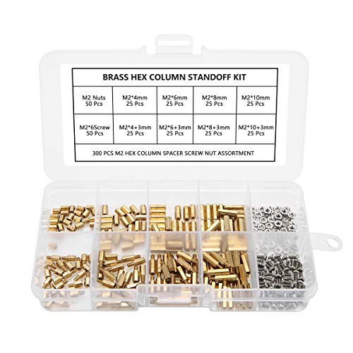 Mayitr 300pcs M2 Brass Standoff Kit Hex Column Spacer Standoff Screw Motherboard Standoffs Nut Assortment with Box - Image 1