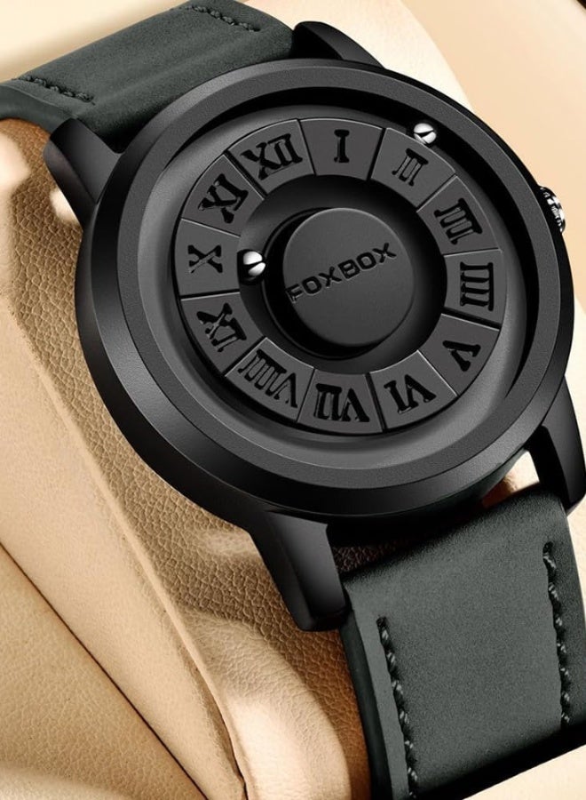 FOXBOX Man's Creative Magnetic Scrolling Beads Quartz Watch for Mens Waterproof Watches - 42mm - Black - Image 1