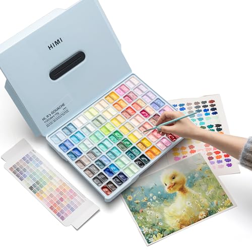 HIMI Twin Cup Jelly Gouache Paint Set 112 Colors 12g Jelly Cup Design Gouache Paint Non Toxic for Canvas and Paper Art Supplies for Professionals and Beginner Ice Blue - Image 1