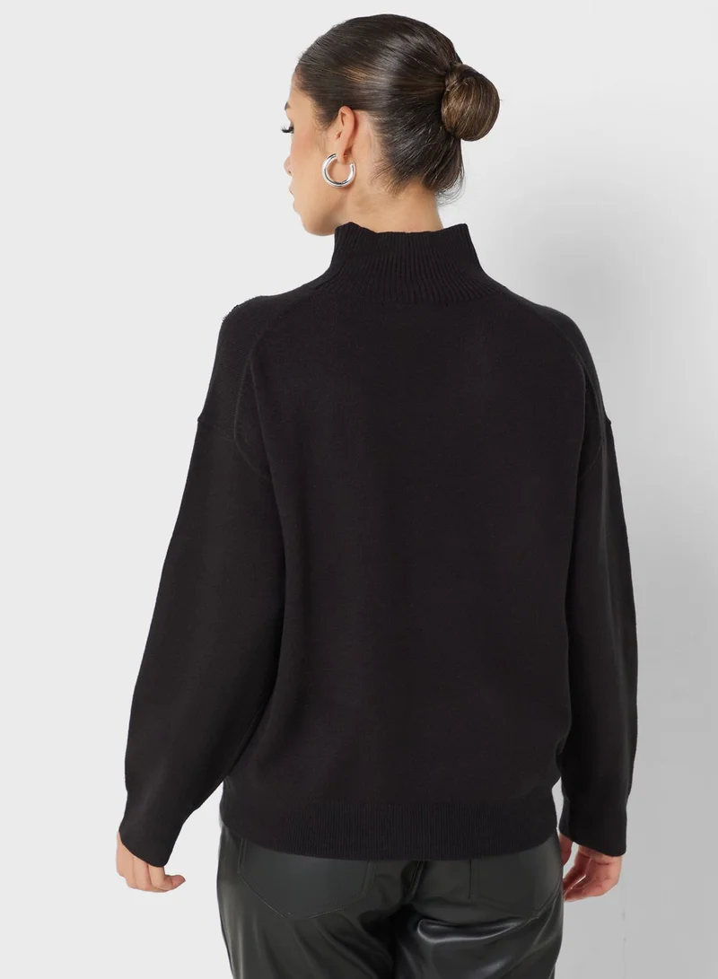 French Connection High Neck Embroidered Sweater