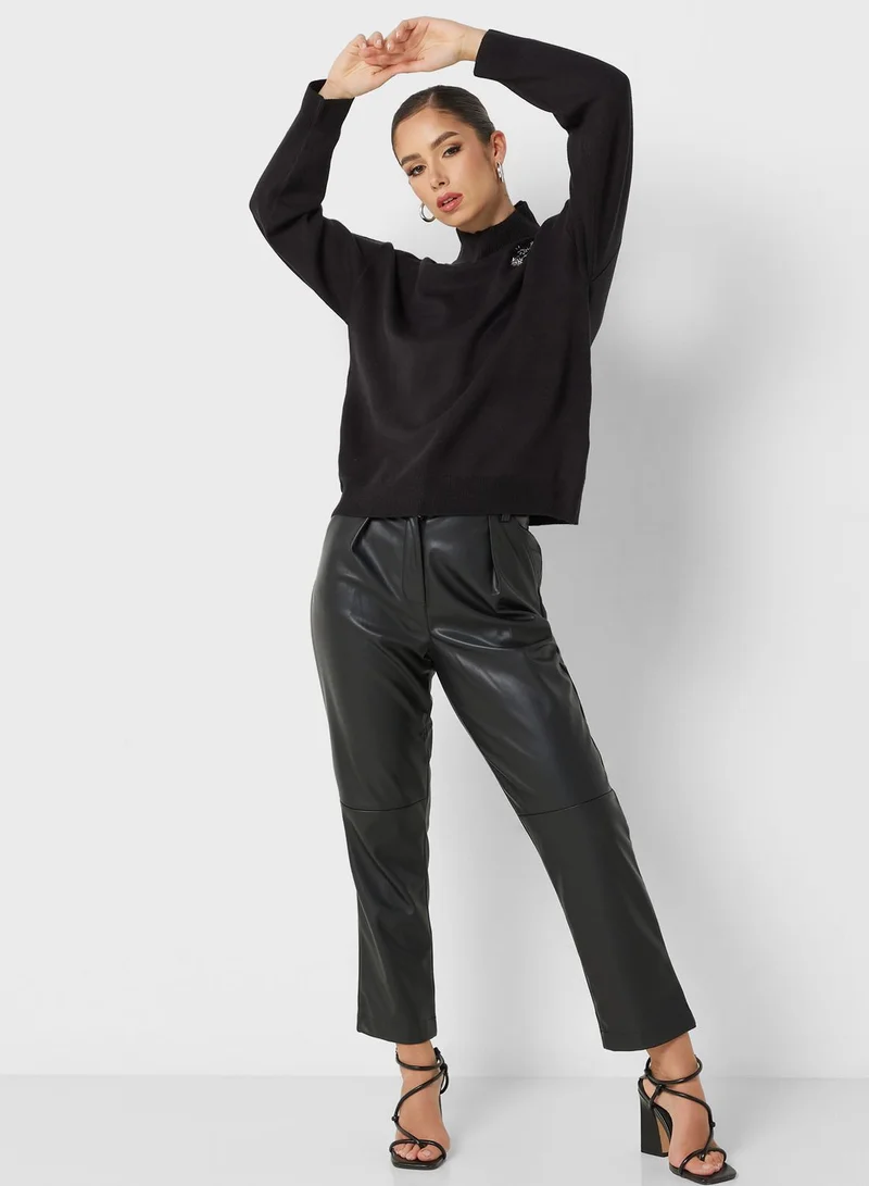 French Connection High Neck Embroidered Sweater