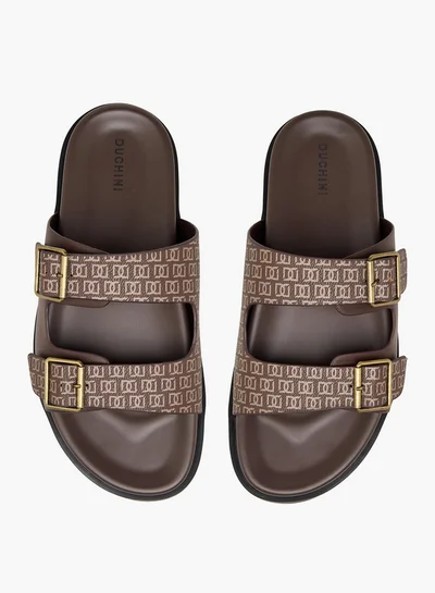 DUCHINI Men's Monogram Print Slip-On Comfort Sandals
