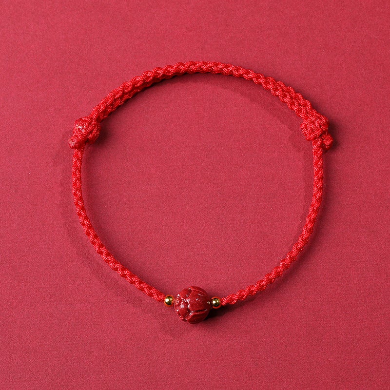 Exam Success Red String Jade Bracelet for Women Red rope single bead Lotus [woven]] 