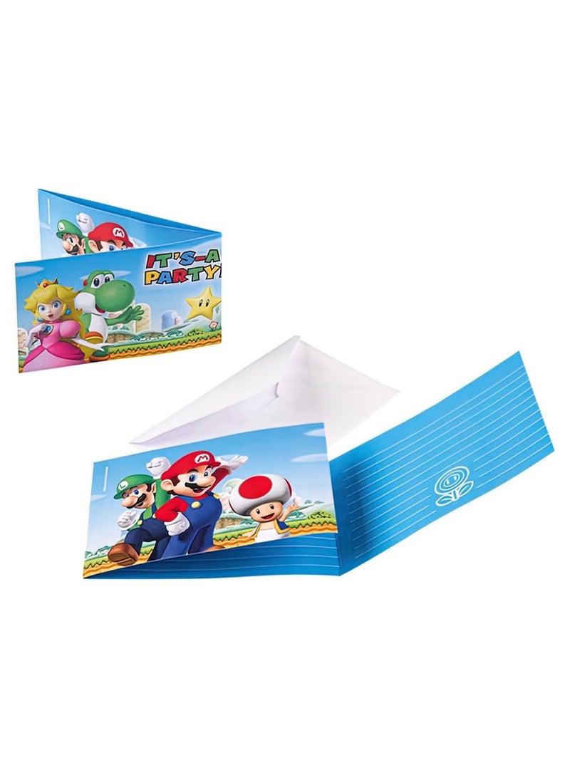 Super Mario Character Invitation Cards Blue Multicolor 14cm 8-Pack